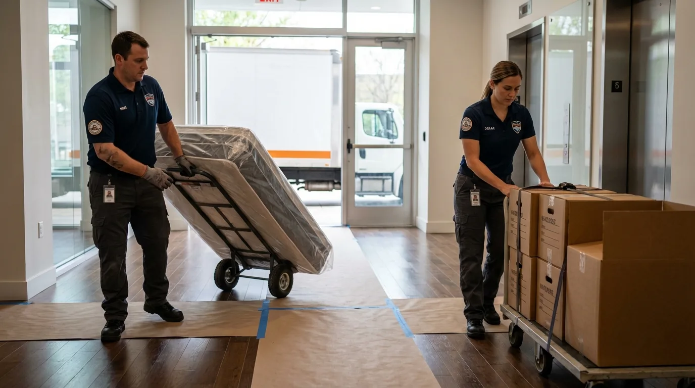Professional apartment movers loading elevator in Trabuco Canyon, CA